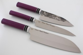 Набор кухонных ножей "Sacura" кованая сталь 95х18. Рукоять дерево Амарант.